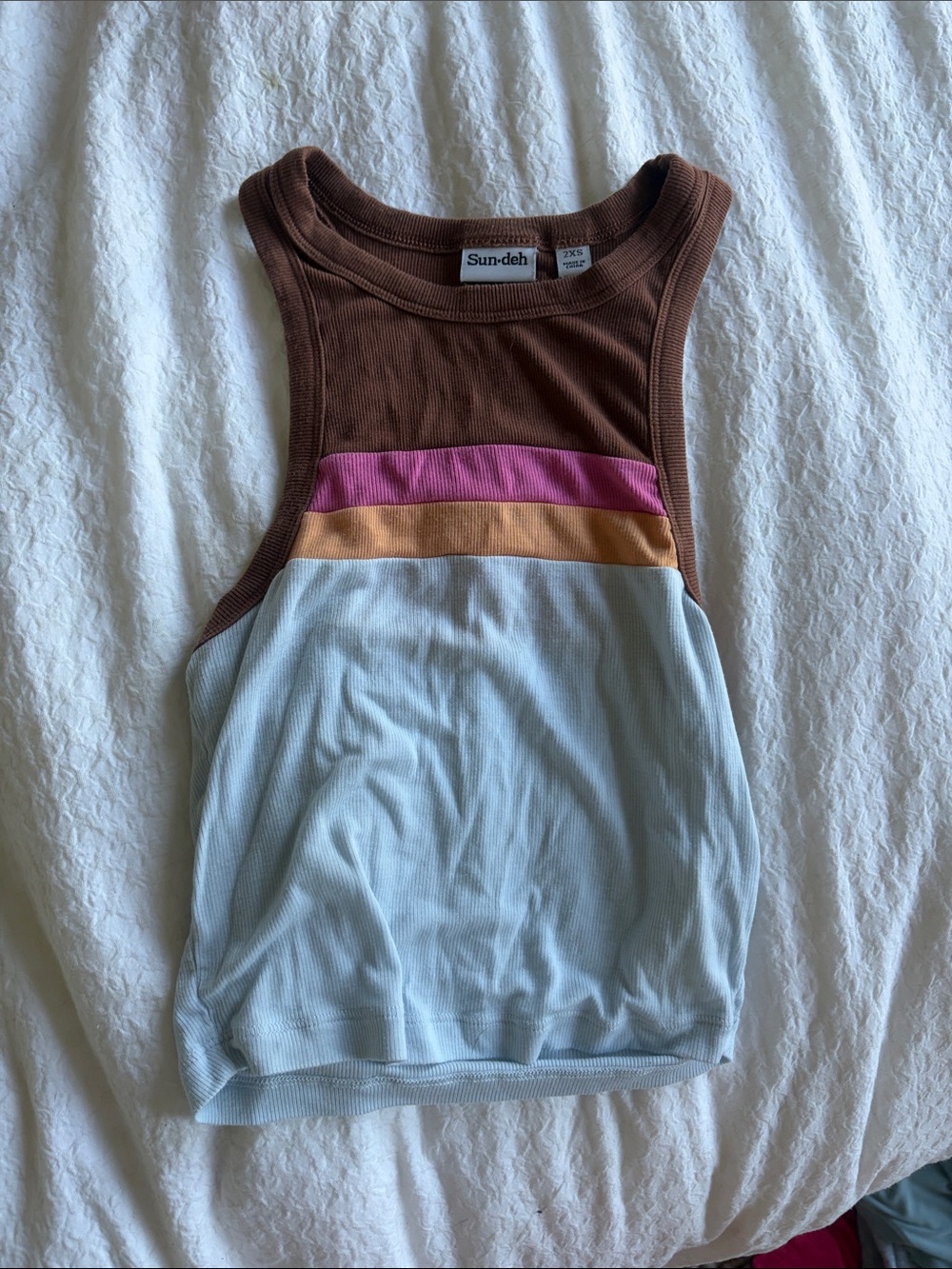 Aritzia Colorblock Ribbed Tank Top - Brown, Pink, Peach & Cream